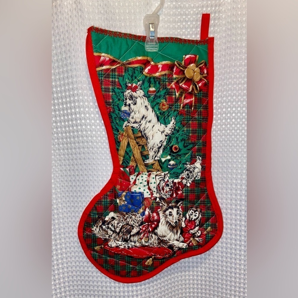 3/55$ Red Christmas Holiday Vintage 80’s stocking dogs colley gifts Christmas‎